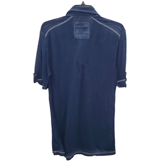 Buckle Black Label Men's Navy Semi Sheer Burnout Slim Fit Tissue Polo Top M - Picture 8 of 8